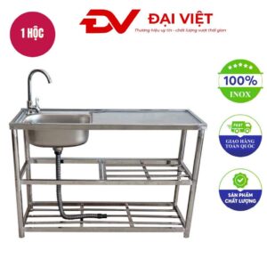 Chậu rửa chén inox 1 hộc có 2 kệ 1100x450x800mm