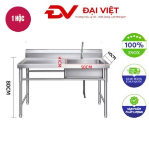 Chậu rửa công nghiệp 1 hố có kệ trái 1500x600x800mm