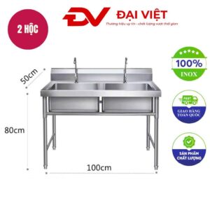 Chậu rửa công nghiệp 2 hố 1000x500x800mm