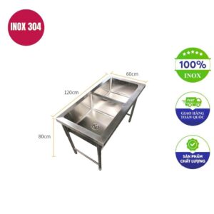 Chậu rửa công nghiệp 2 hố 1200x700x800mm