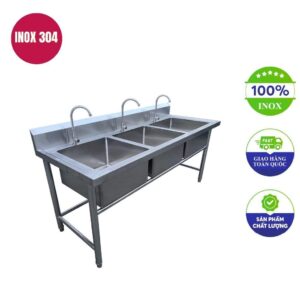 Chậu rửa công nghiệp 3 hố 1500x600x800mm