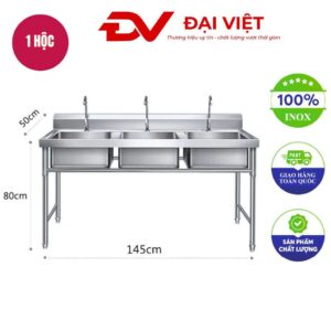 Chậu rửa công nghiệp 3 hộc 1450x500x800mm