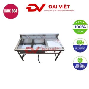 Chậu rửa inox công nghiệp 2 hố có kệ