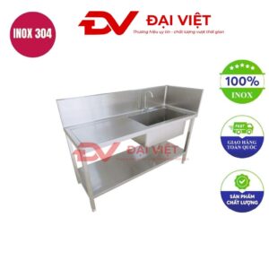 Chậu rửa inox công nghiệp có kệ kèm gáy 1200x500x800mm