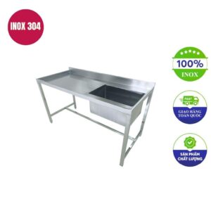 Chậu rửa tay inox công nghiệp 1 hố có bàn lệch 1200x600x800mm