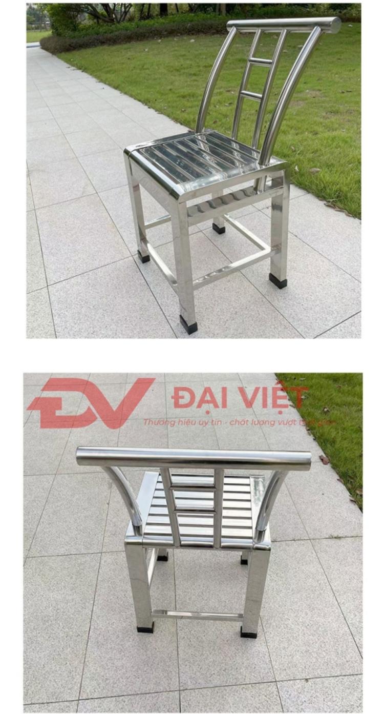 Cận cảnh chất liệu và mối hàn của ghế dựa inox 304 sản xuất tại xưởng Cơ Khí Đại Việt.