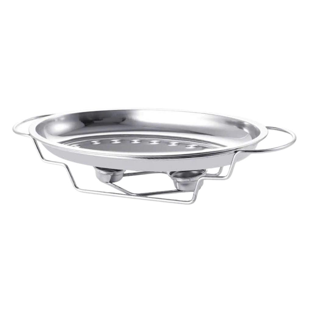 Một đĩa hấp inox 304 sáng bóng, chứa đầy rau củ tươi ngon, tượng trưng cho sự an toàn, bền bỉ và dinh dưỡng.
