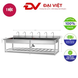 Máng rửa tay inox công nghiệp 1 kệ 3000x600x800mm