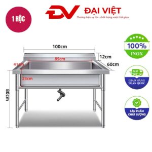 Máng rửa tay inox công nghiệp 1000x600x800mm