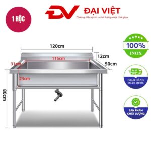 Máng rửa tay inox công nghiệp 1200x500x800mm