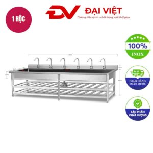 Máng rửa tay inox công nghiệp 2 kệ 3000x600x800mm