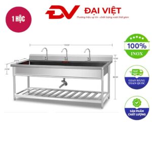 Máng rửa tay inox công nghiệp có kệ 1500x600x800mm