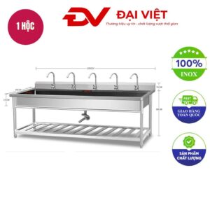 Máng rửa tay inox công nghiệp có kệ 2000x600x800mm