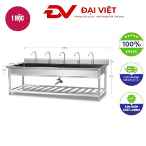 Máng rửa tay inox công nghiệp có kệ 2500x600x800mm