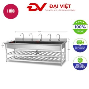 Máng rửa tay inox công nghiệp kèm 2 kệ 2000x600x800mm