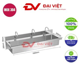 Máng rửa tay inox treo tường 1800x500x280mm