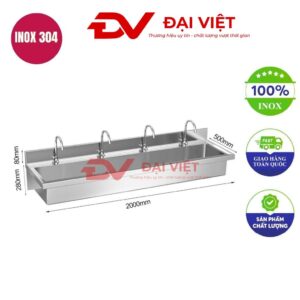 Máng rửa tay inox treo tường 2000x500x280mm