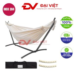 võng xếp inox chân cong 120x110x107cm