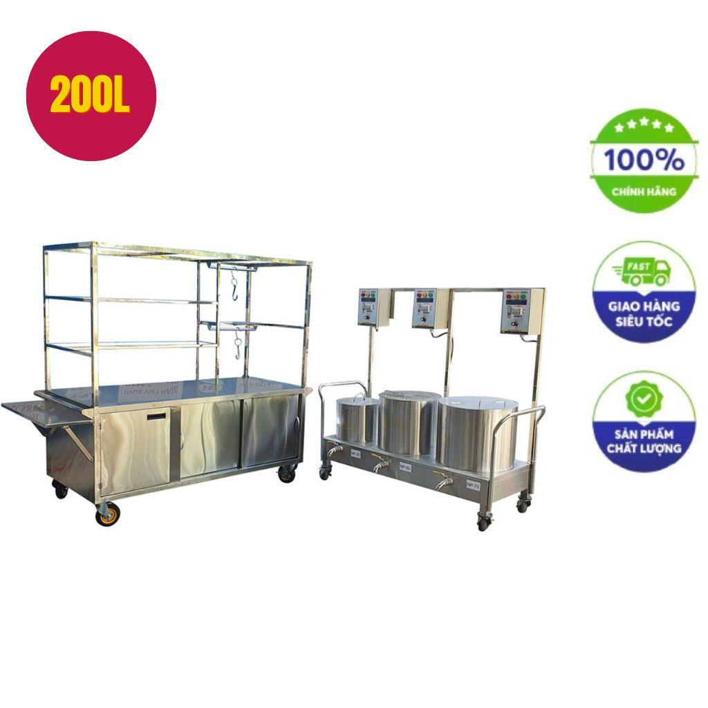 Hình ảnh thực tế Xe bán hủ tiếu phở 200L mâm nhiệt (điện rời) sản xuất bởi Cơ Khí Đại Việt, thể hiện thiết kế hiện đại và vật liệu cao cấp.