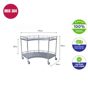 Xe đẩy dụng cụ y tế 140x89x46cm dạng cong 2 tầng