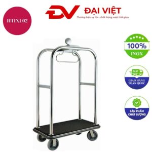 Xe đẩy hành lý khách sạn inox trắng nền đen
