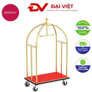 Xe đẩy hành lý khách sạn inox vàng hình lồng chim