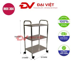 xe đẩy inox 3 tầng 550x310x785mm