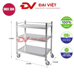 xe đẩy inox 3 tầng 593x340x792mm