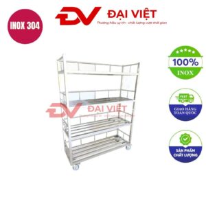 xe đẩy inox 4 tầng 1500x500x2000mm