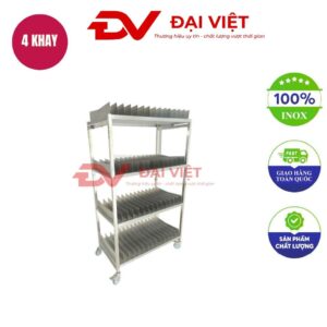 xe đẩy khay bánh inox 4 tầng
