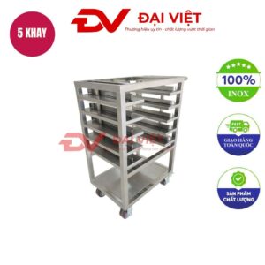 xe đẩy khay bánh inox 5 tầng