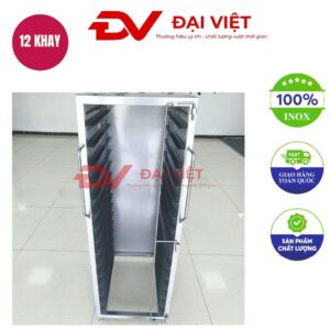 Xe đẩy khay cơm inox 12 tầng