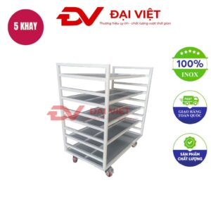 xe đẩy khay cơm inox 5 tầng