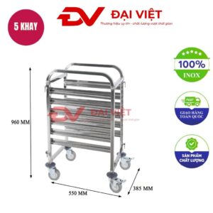 Xe đẩy khay cơm inox 5 tầng 550x385x960mm