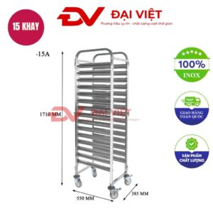 xe đẩy khay inox 15 tầng 550x385x1710mm