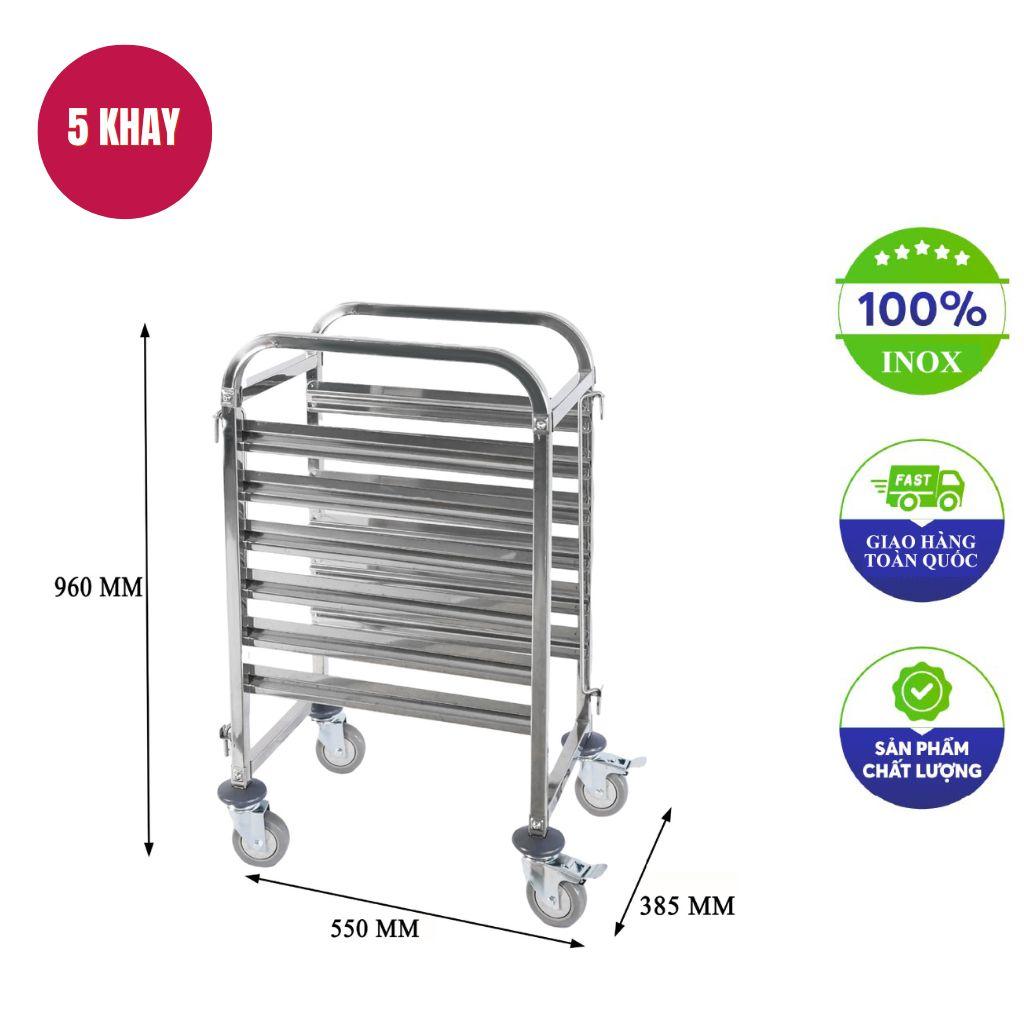 Hình ảnh thực tế xe đẩy khay nướng bánh 10 tầng 1 hàng sản xuất bởi Cơ Khí Đại Việt, thể hiện thiết kế hiện đại và vật liệu cao cấp.