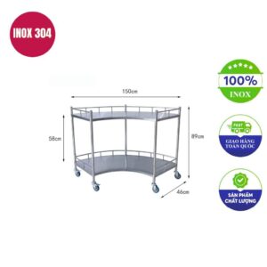 Xe đẩy thiết bị y tế 150x89x46cm dạng cong 2 tầng