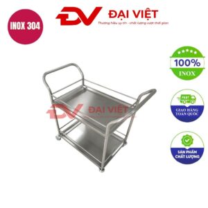 xe đẩy thức ăn inox 2 tầng 700x500x850mm