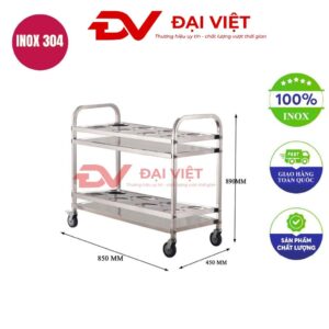 xe đẩy thức ăn inox 2 tầng 850x450x890mm