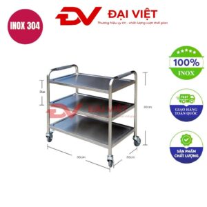 xe đẩy thức ăn inox 3 tầng 900x500x900mm