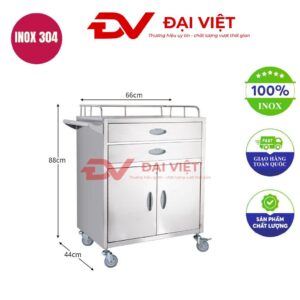 Xe đẩy thuốc inox 2 cửa 2 ngăn kéo