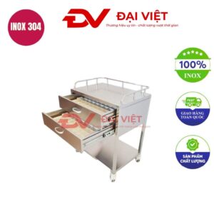 xe đẩy thuốc inox 2 tầng 2 ngăn kéo 600x350x850mm