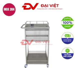 Xe đẩy y tế inox 2 tầng 600x500x900mm