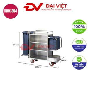 Xe dọn phòng khách sạn inox 1350x440x1080mm