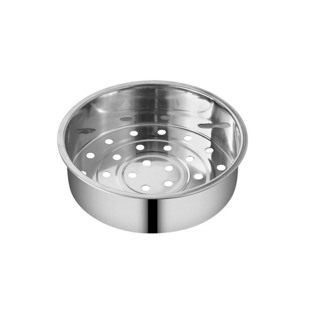 Một mẫu xửng hấp inox hiện đại với nắp kính và thiết kế tinh xảo.