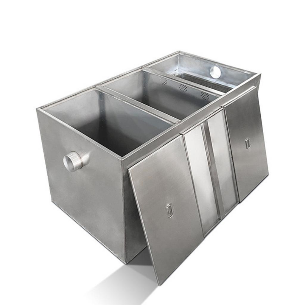 Sơ đồ cấu tạo bẫy mỡ 3–4 ngăn: lọc rác – tách mỡ – nước sạch.