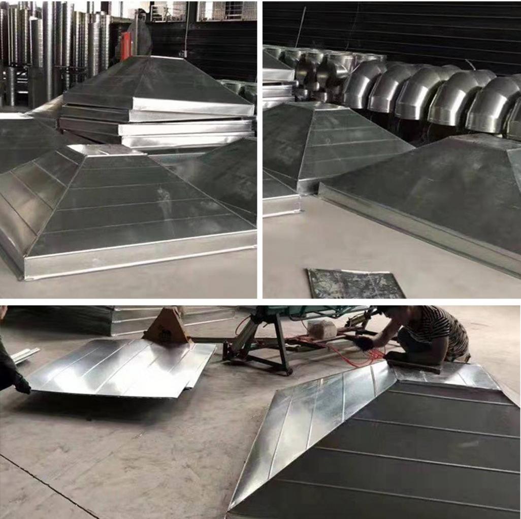 Bản vẽ kỹ thuật thể hiện chi tiết cấu tạo của một chụp hút mùi inox công nghiệp.