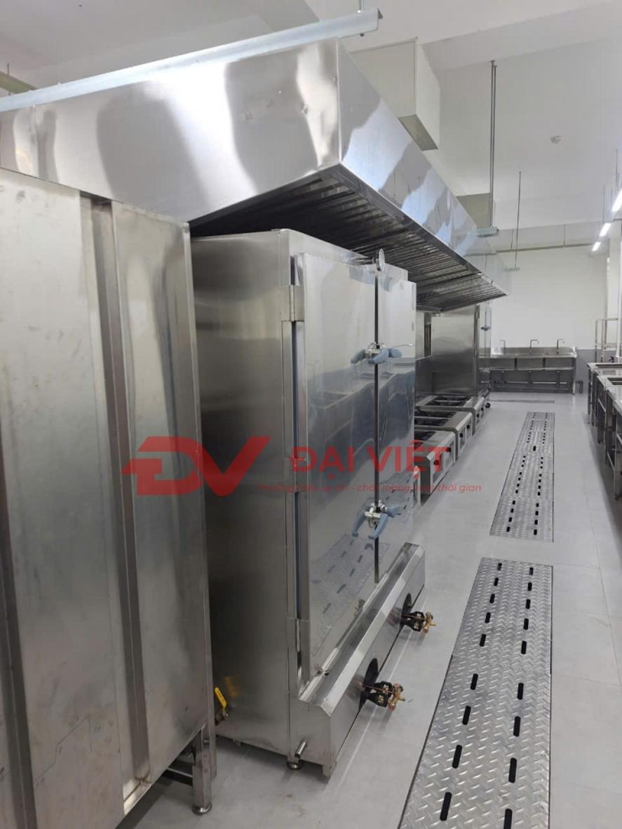 Sơ đồ infographic thể hiện đầy đủ các khu vực và thiết bị trong một bếp công nghiệp tiêu chuẩn.