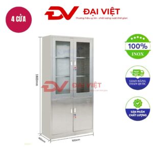tủ hồ sơ inox 2 cửa kính 2 cửa inox 900x400x1800mm
