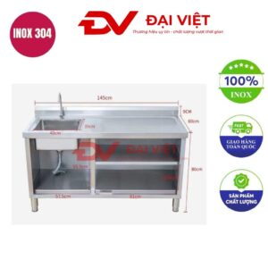 Tủ inox tích hợp bồn rửa 1450x600x800mm